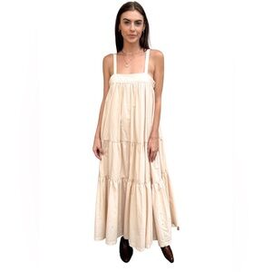 ANTHROPOLOGIE ARAMINTA JAMES sunset tiered maxi dress in sand size M NEW